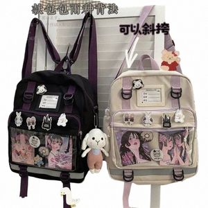 Mochila japonesa Secd Element Mochila para adolescentes Bolsas escolares Nyl Mochila Mujer Bolso de hombro Bolsillo transparente Itabag Mochila x67i #