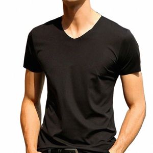 T-shirt japonais à manches courtes pour hommes Ice Silk Seaml Col V Slim Fit Chemise à manches courtes Sport T-shirt court 19cP #