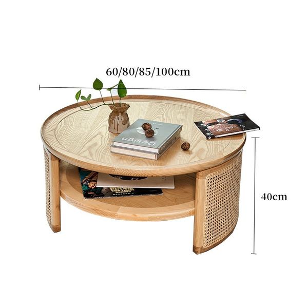 Table d'appoint japonaise Wood Rattan Tea bas basse table basse ronde minimaliste simples simples rotin a-tissé meubles accessoires