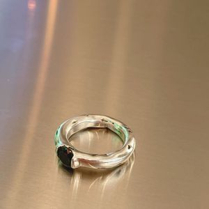 Bague japonaise en argent Sterling 925 en obsidienne martelée Simple, accessoires de bijoux tendance assortis avec tout pour femmes