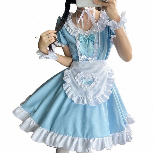 Japonais Sky Blue Anime Soft Sister Outfit Sweet Kawaii Lolita Costume Cosplay Restaurant Maid Dr Bunny Uniforme Femmes Costume a2iz #