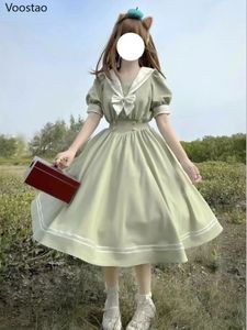 Japanse zachte zus schattige lolita jurk vrouwen zoete puff mouw slanke student jurken feest retro meisjes boog salior kraag vestidos 240425