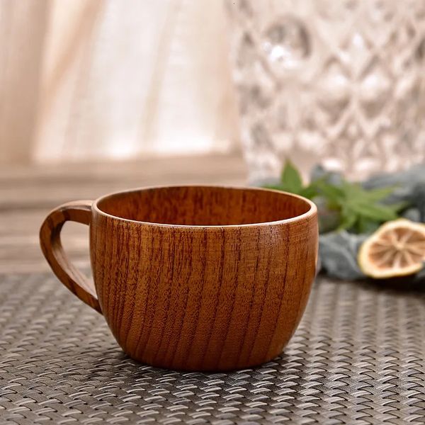Tasse à café à fond plat en bois de Jujube aigre japonais, tasse à thé isolée en bois avec poignée 240113