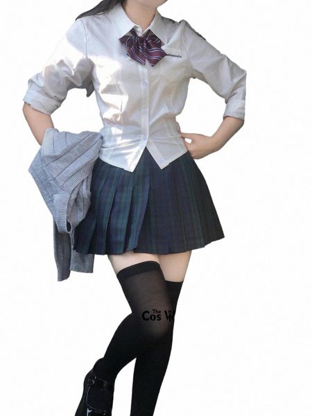 Japonais épicé fille sexy recueillir taille à manches courtes mince chemise d'été JK lycée uniforme classe étudiants tissu Y1dT #