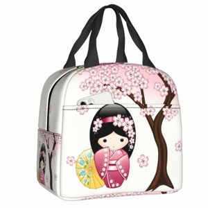 Cajas de almuerzo japonesas de primavera Kokeshi para mujer, refrigerador impermeable de Geisha, bolsa de almuerzo con aislamiento térmico para alimentos, trabajo de oficina 50HU #