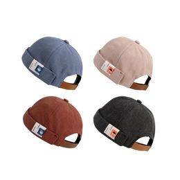 Japonais sStreet unisexe hip-hop couleur unie bonnet Docker casquette roulé manchette rétro sans bride lettre étiquette marin crâne Hat272n