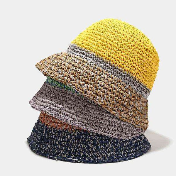 Japonais Couture À La Main Crochet Fleur Pêcheur Chapeau Femmes Coréen D'été Creux Solaire Chapeau De Paille Casual Dôme Seau Chapeaux G220418