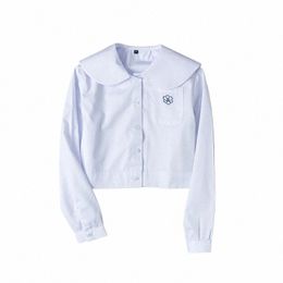 Uniformes scolaires japonais pour étudiants, chemise blanche mignonne à manches Lg pour filles, broderie de poche, costume de marin Dr Jk pour femmes 18n4 #