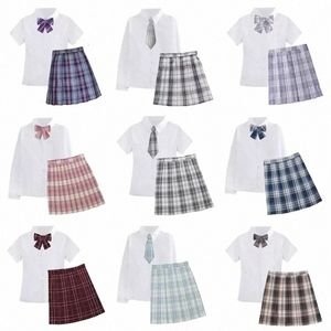 Étudiant japonais à manches courtes / Lg Sexy JK Set Uniforme scolaire Vêtements scolaires Jupe plissée Fille Seifuku Dr Cosplay Écolière 49wf #