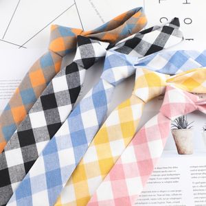 Corbata de mano de 6cm de estilo japonés, corbata de algodón a cuadros para hombre y mujer, corbata para estudiante, estilo universitario, corbatas Unisex para fiesta de boda y caballero