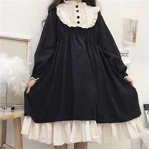 Japanse Stijl Herfst Dames Jurken O-hals Hoge Taille Afslanken Contrastkleur Verstoorde Zoete Lolita Jurk Kawaii Kleding 220215