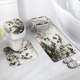 Mat de bain de style japonais Ensemble Octopus Fun Waves de mer Koi Carpe Bamboo Bamboo Blosry Blossom Home Bathroom Deccor Tapis Couvercle du couvercle du couvercle du couvercle de la toilette