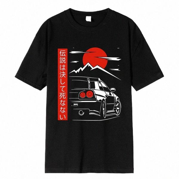 Estilo japonés Coche Camisetas divertidas Hombres Volver Imprimir Ropa de calle Diseño original Oversize 100% Cott Tops Tee Camisetas sueltas y transpirables a2jv #