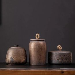 Caddies à thé rétro en céramique de style japonais, boîte en porcelaine Vintage créative, réservoir de stockage de bonbons scellé avec couvercle, récipient alimentaire 240124