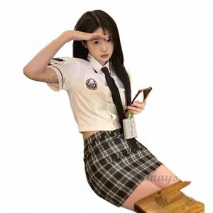 Costume d'école de style japonais Costume taille haute jupe portefeuille fille Jk uniforme quotidien deux pièces Jk ensemble uniforme d'écolière y4Qu #