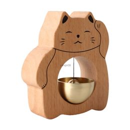 Estilo japonés lindo gato de la suerte decoración de la puerta del hogar campana comerciantes campana para abrir la puerta regalo de inauguración colgante de madera maciza cobre L230626