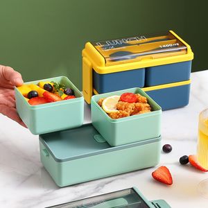 Japanse stijl dubbele plastic lunchbox magnetron scheiding verzegelde isolatie student lunch box office lunchbox