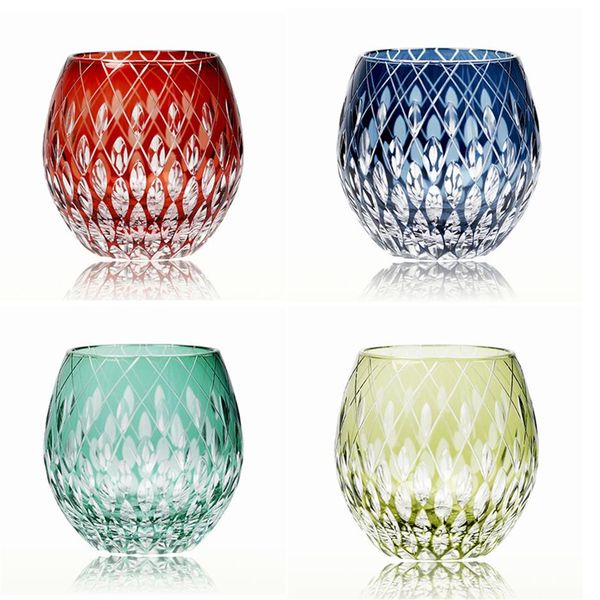 Copa de vino de cristal Edo Kiriko de estilo japonés, grabado a mano, caleidoscopio, gota de lluvia, vaso de whisky, nivel de colección, Cups317w