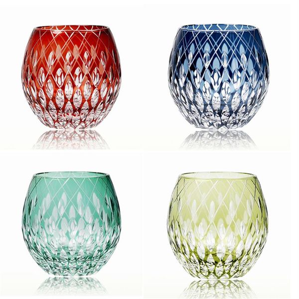 Copa de vino de cristal Edo Kiriko de estilo japonés, caleidoscopio grabado a mano, vaso de whisky con gotas de lluvia, nivel de colección Cups224n