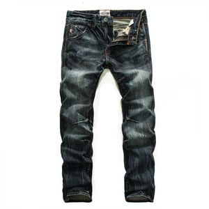 Japanse stijl mode mannen jeans hoge kwaliteit retro zwart groen gescheurd slim fit vintage designer katoen denim broek sig7