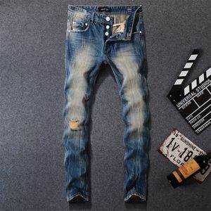 Japanse stijl Fashion Men Jeans Retro Wash gescheurde jeans borduurwerk vintage denim broek HOMBRE streetwear hiphop slanke jeans mannen T200614
