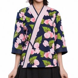 Style japonais Food Service Vêtements Femme Sushi Chef Veste Nouveau Chef Travail Uniforme Conçu Cook costume femme japonaise kimo x6c0 #