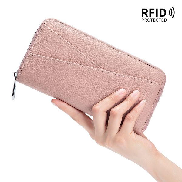 Style en cuir authentique en cuir véritable pour les femmes avec une grande capacité RFID First-couer Cower Crowing Accordeon Card Sac à la mode Mobi