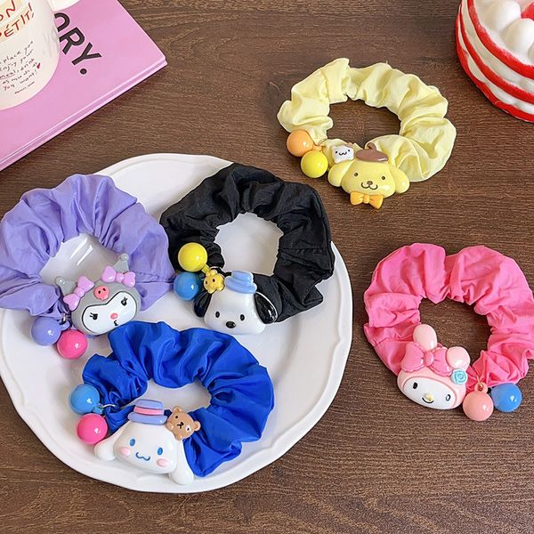 Estilo japonés niñas Scrunchie cuerda elástica para el cabello perro de dibujos animados conejo Kuromi banda para el cabello soporte para cola de caballo diadema accesorios para el cabello 2604