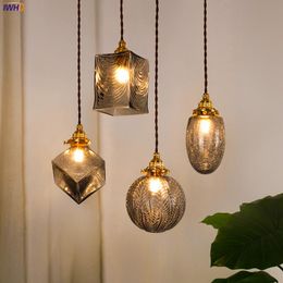 Lámparas colgantes de cristal de estilo japonés, accesorios para dormitorio, sala de estar, decoración de cobre para Loft, lámpara colgante Industrial Vintage, lámparas de luz
