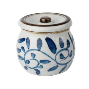 Pot de style japonais peint à la main avec couvercle et trou rétro d'huile et réservoir de sel d'huile épicée dans le restaurant