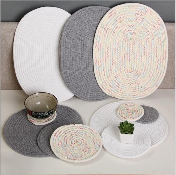 Alfombrillas de estilo japonés, cuerda de algodón tejida a mano con cojines de mesa más gruesos a prueba de calor, almohadillas para tazas, cojines para cuencos