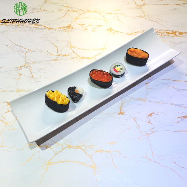 Plats à Sushi rectangulaires de Style japonais, assiette à gâteau de maison à Dessert A5, vaisselle blanche en mélamine, vaisselle en Imitation porcelaine