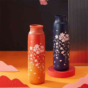 Botella termo Sakura de estilo japonés, taza de café de viaje portátil, taza aislada, termo de acero inoxidable 304, regalos 210809