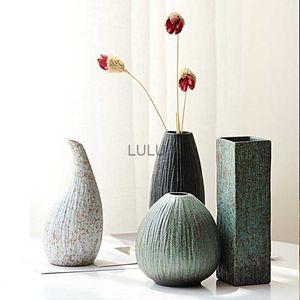 Style japonais Vase Vase Retro Style Flower Pot en céramique Thé Ornements Ornements Zen Decoration Home Pottery Flower Ware HKD230810