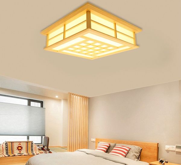 Plafond en bois Tatami de style japonais et Pinus Sylvestris lampe LED ultra-mince couleur naturelle grille carrée plafonnier en papier