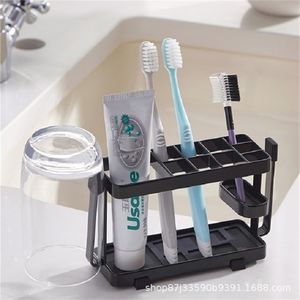 Porte-brosse à dents de style japonais Fer Salle de bain Articles de toilette Support de rangement Salle de bain Brosse à dents murale Porte-gobelet dentifrice T200506