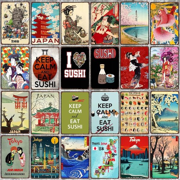 Style japonais voyage étain signe Vintage Sushi Art métal peinture affiche Bar cuisine Restaurant salon décor à la maison plaque 30X20 cm W03