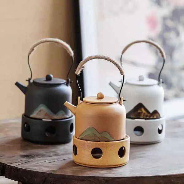 Estilo japonés estufa de té caliente tetera juego de té vela estufa de ebullición de té té perfumado té caliente pequeña tetera infusor de té juegos de té 231225