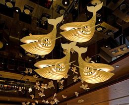Nueva lámpara de araña de ballena, iluminación artística de madera en forma de pez para comedor, lámparas colgantes para el salón, luces colgantes para dormitorio