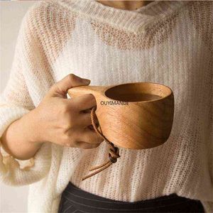 Taza de café de madera de estilo japonés Tazas de leche de té de madera de goma portátiles Tazas para beber Drinkware Jugo hecho a mano Taza de té de limón Regalo T220810