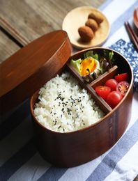 Boîte à lunch en bois de style japonais Creative Oval Bento Box étudiant Boîtes à lunch Box Box Fruit Sushi Boxes8822026