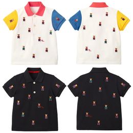 Boys d'été japonais Polo Polo Girls Cartoon Bear Broiderie Blouses à manches courtes T-shirt Coréen Kids Tops Children Shirt 240319