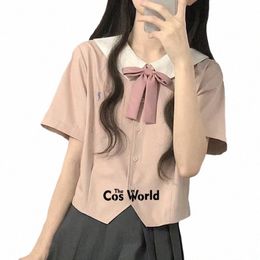 Chemises d'été japonaises roses à manches courtes, chemisier, costume de marin, hauts, uniforme de lycée JK, tissu pour élèves de classe B68N #