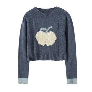 Japonais Sweet Fruit Femmes Pull Tricoté Pulls À Manches Longues O Cou Rose Bleu Pomme Hiver Style Court M0154 210514