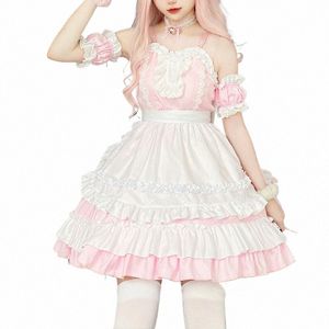 Japonais doux Lolita Dr Anime chat fille grande taille femme de chambre Halen Cosplay Costume rose volants Kawaii Princ fête Dres x4B9 #