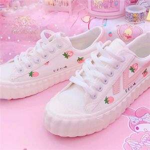 Japonais doux Lolita chaussures tête ronde plat fraise conseil chaussures Kawaii fille baskets Kawaii chaussures Loli Cos Y0907