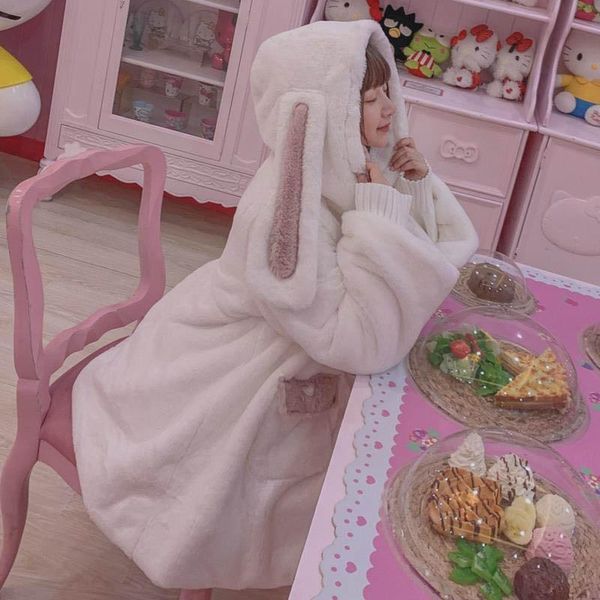 Japonais sœur douce douce mignon manteau hiver oreilles à capuche lolita teddy kawaii molleton chaleureuse peluche dessin animé anime vestes fourrure fourrure faum
