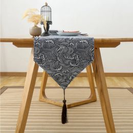 Japanse tafelloper, klassieke marineblauwe jute linnen champagne tafel eetkamer restaurant gadget decorbenodigdheden