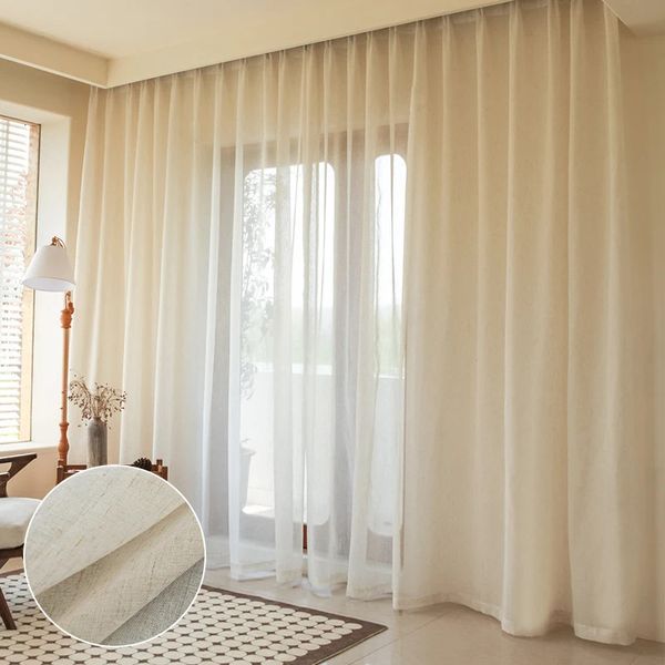 Rideaux transparents en Voile de Texture japonaise pour salon, rideau en Tulle aspect lin pour fenêtre, Rideaux de maison prêts à l'emploi 240118