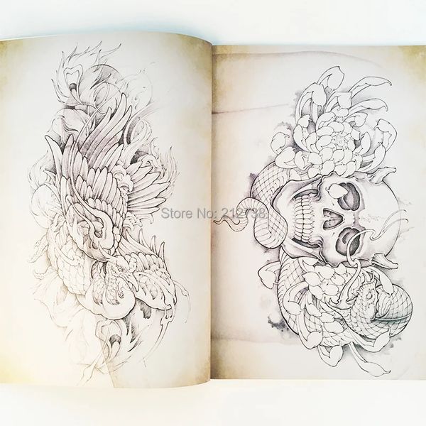Libro de flash de tatuaje tradicional japonés Buda Ganesh Fash Hannya A4 Tamaños Pintura Tótem chino para principiante 240418